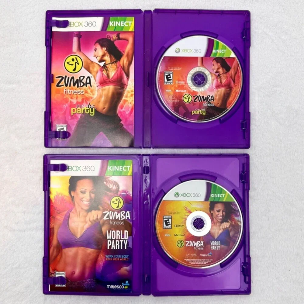 XBOX 360 Kinect Zumba Fitness Game 2 Disc Bundle Join The Party & World Party